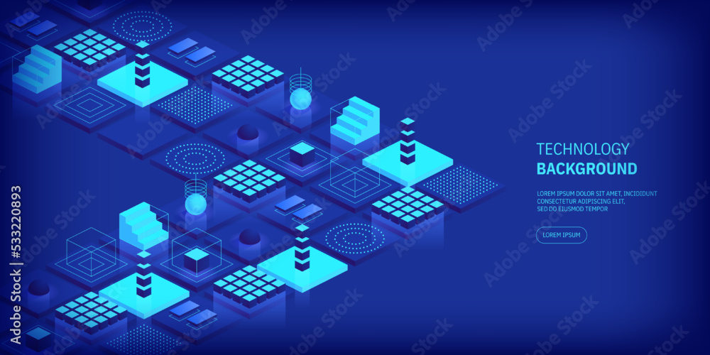 Poster technologies background concept. abstract futuristic cubes design and different geometric shapes. di