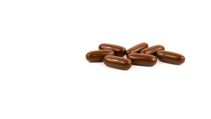 Pills isolated on a white background. Group of pills concept copy space for text