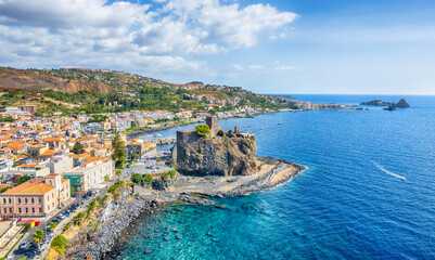 Landscape with aerial view of Aci Castello, Sicily island, Italy - 533221490