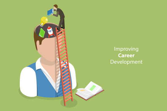 3D Isometric Flat Vector Conceptual Illustration of Improving Career Development, Professional Growth