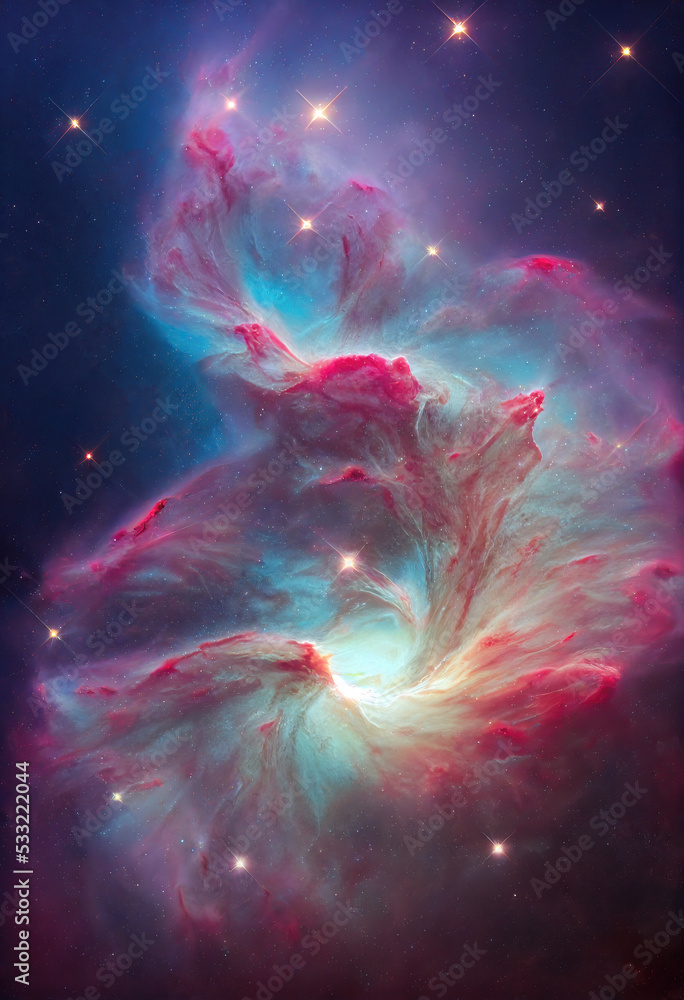 Canvas Prints illustration of a space cosmic background of supernova nebula and stars, glowing mysterious universe