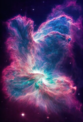 Illustration of a space cosmic background of supernova nebula and stars, glowing mysterious universe, Generative AI