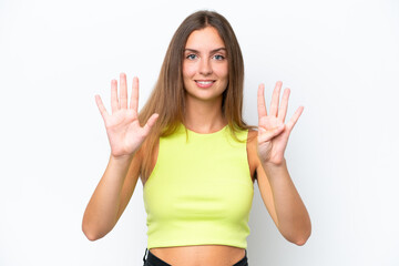 Young caucasian woman isolated on white background counting nine with fingers
