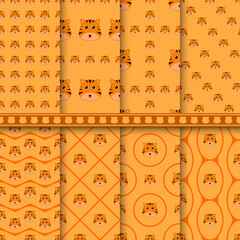 Set of Tiger seamless pattern