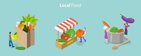 Fototapeta na wymiar 3D Isometric Flat Vector Conceptual Illustration of Local Food, Fresh Organic Fruites and Vegetables