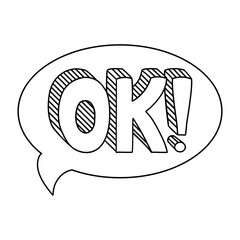 Hand drawn speech bubble element with OK text. Doodle vector sticker. Outline vector illustration