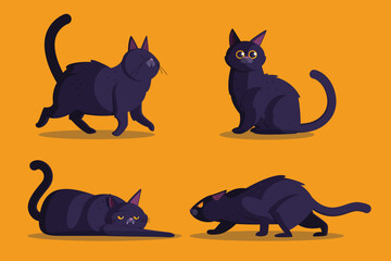 flat halloween black cats collection vector design illustration