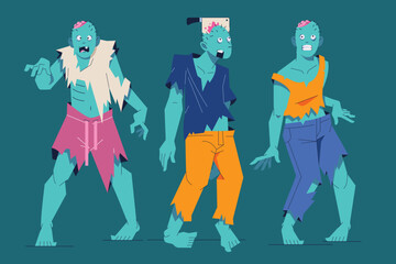 hand drawn flat halloween zombies collection vector design illustration