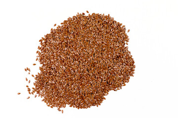 Flax seeds isolated on white background. View from above. Place for text