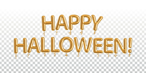 Vector realistic isolated golden balloon text of Happy Halloween on the transparent background.