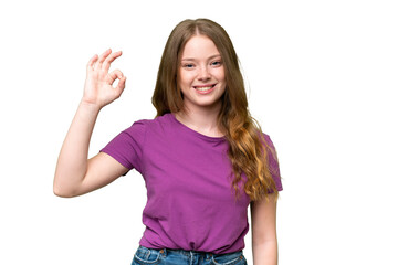 Young pretty woman over isolated background showing ok sign with fingers