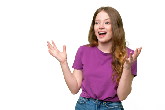 Young pretty woman over isolated background with surprise facial expression