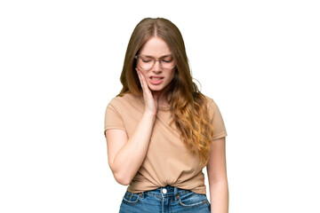 Fototapeta premium Young pretty woman over isolated background with toothache