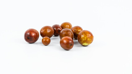 Jujube fruit. Group of raw organic jujube fruits isolated on white background.