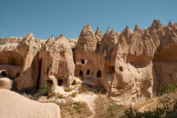 Beautiful mountains in Cappadocia. Zelve Open Air Museum, National Park. High quality photo
