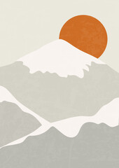 Mountain winter landscape with white peaks illustration.