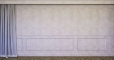 Klasyczne wnętrze z białym panelem ściennym, listwami i jasną ścianą. 3d render ilustracja mockup