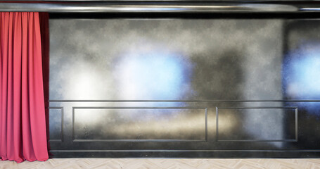 Klasyczne wnętrze zczarnym panelem ściennym, listwami i czarną ścianą. 3d render ilustracja mockup