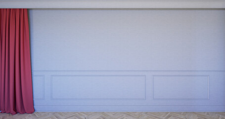 Klasyczne wnętrze z białym panelem ściennym, listwami i białą ścianą. 3d render ilustracja mockup - obrazy, fototapety, plakaty