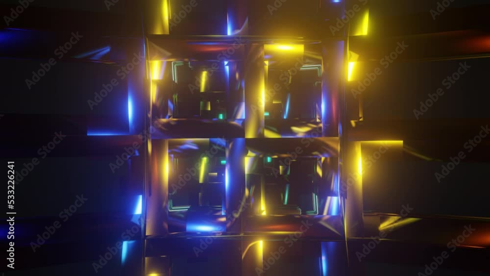 Poster abstract square shape multicolor psychedelic hypnotic vj seamless loop background. 3d graphics for m