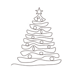 Christmas pine fir tree. Continuous one line drawing.