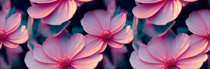 Nahtloses Blumenmuster. Blumen und grüne Blätter. Nahtloser Hintergrund für Verpackungen, Stoffe, Tapeten, Postkarten, Grußkarten, Hochzeitseinladungen, Banner, 3D-Rendering © Viks_jin