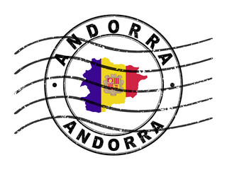 Map of Andorra, Postal Passport Stamp, Travel Stamp - obrazy, fototapety, plakaty