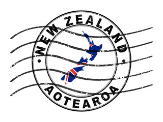 Map of New Zealand, Postal Passport Stamp, Travel Stamp
