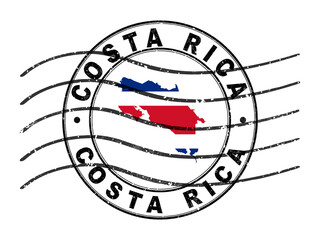 Map of Costa Rica, Postal Passport Stamp, Travel Stamp