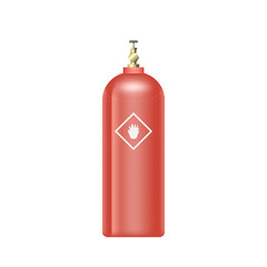 Realistic gas cylinder icon with danger icon and flammable sticker. Tank for inert and mixed gases