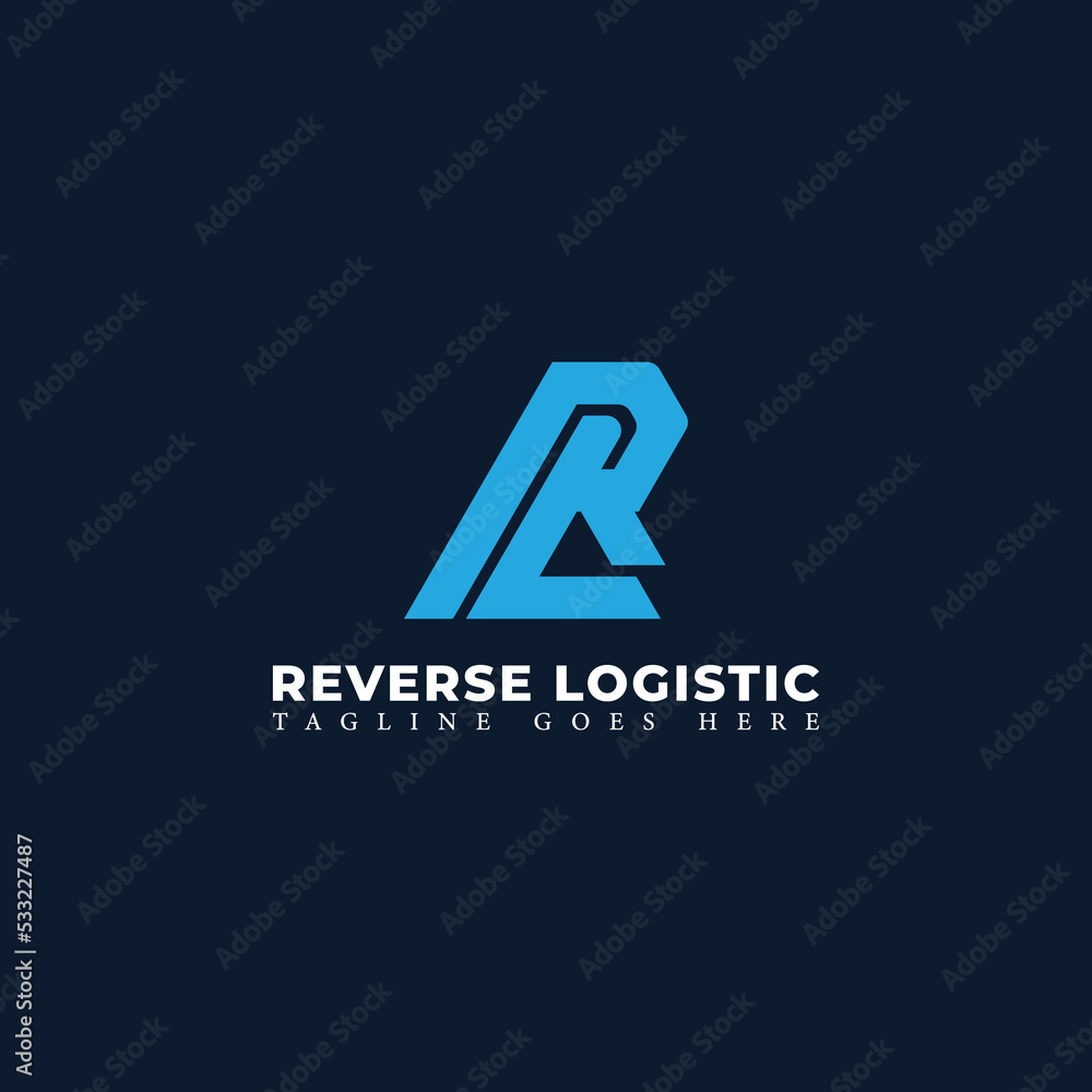 Poster abstract initial letter rl or lr logo in blue color isolated in navy background applied for logistic