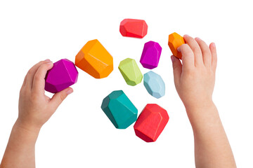 Wooden colorful toy blocks isolated , rainbow color. Baby development. Design element.