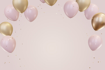 Gold and pink balloons. Pastel pink background.