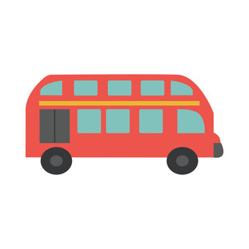 Cute cartoon style red bus. Vector illustration. 