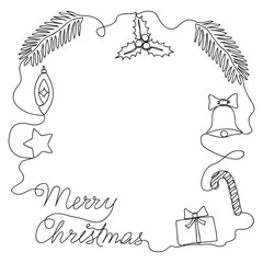 Continuous one line drawing Christmas design elements.