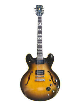 Illustrative editorial isolated photo of a vintage 1959 Gibson ES 335 hollow body electric guitar on July 26, 2009 in Los Angeles, California, USA.  