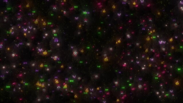 Like coming out of the pages of a book of fairy tales funny and spooky ready to use 4k 60 fps loop video Halloween background. Colorful advert background of products for children during holiday sale