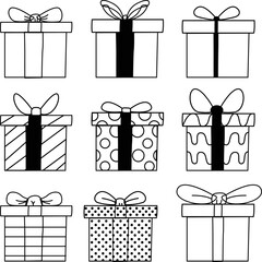 set of cartoon hand drawn gift boxes