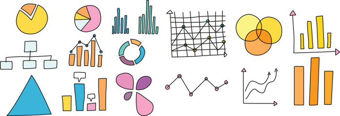 set of cartoon graphs and charts 