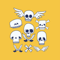 cute cartoon pirate skulls and bones set