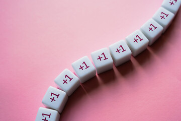Chain of blocks with plus one to the sum. Addendum. Gradual growth. Attract more followers. Heading...