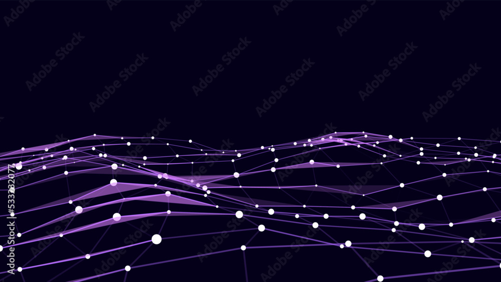 Poster dynamic wave of lines and triangles. abstract futuristic background. big data visualization. vector 
