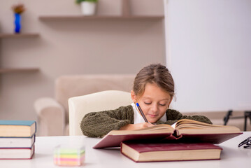 Young little girl studying at home