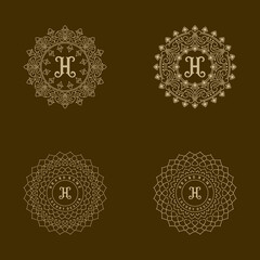 vector set of stylish logo monograms. ornamental line art flourishes, for luxury products, florist emblems, product packaging, cosmetics, jewelry.