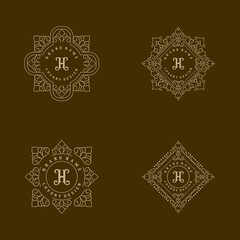 monogram design logo set. line art of calligraphy ornaments, for packaging product labels, business sign jewelry, boutiques, cafes, hotels
