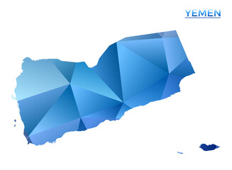 Vector polygonal Yemen map. Vibrant geometric country in low poly style. Appealing illustration for your infographics. Technology, internet, network concept.
