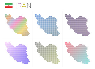 Iran dotted map set. Map of Iran in dotted style. Borders of the country filled with beautiful smooth gradient circles. Powerful vector illustration.