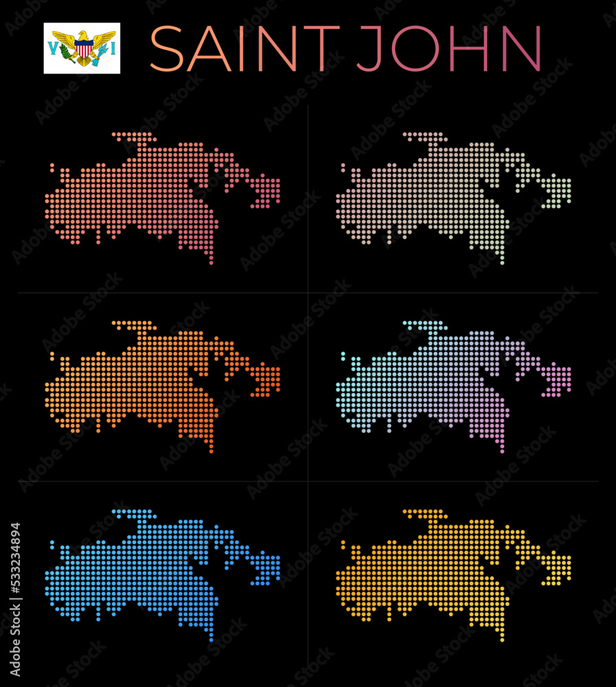 Poster saint john dotted map set. map of saint john in dotted style. borders of the island filled with beau