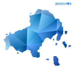Vector polygonal Skiathos map. Vibrant geometric island in low poly style. Attractive illustration for your infographics. Technology, internet, network concept.