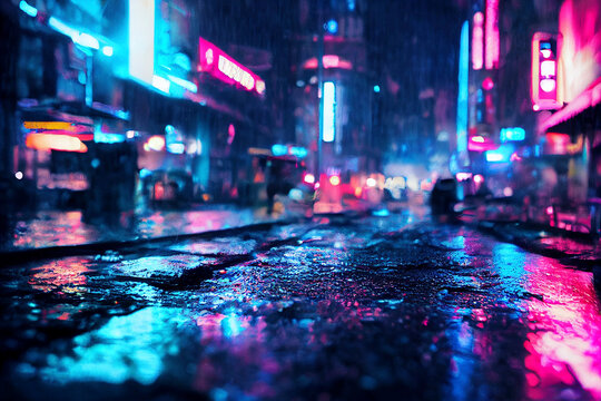 Cyberpunk city, rainy futuristic scene